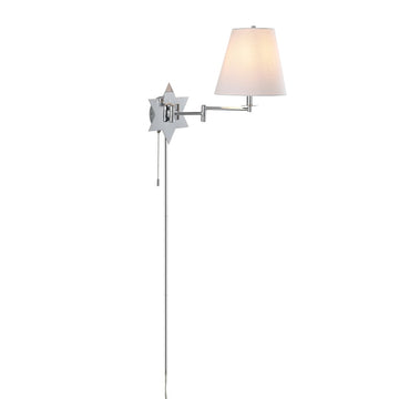 David 18.5" Modern French Country Swing Arm Plug-In or Hardwired Iron LED Star Wall Sconce with Pull-Chain and USB Charging Port - JONATHAN Y